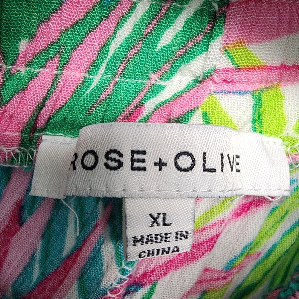 Rose +Olive Tropical Leaf Print Wide-Leg Pants XL - Picture 15 of 16